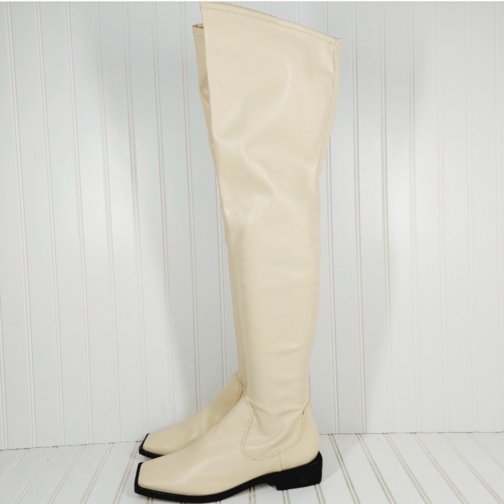 New Schutz Guily Upper Leather Square Toe Over The Knee Boots